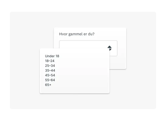 Demografisk undersøkelsesspørsmål om alder med rullegardinmeny