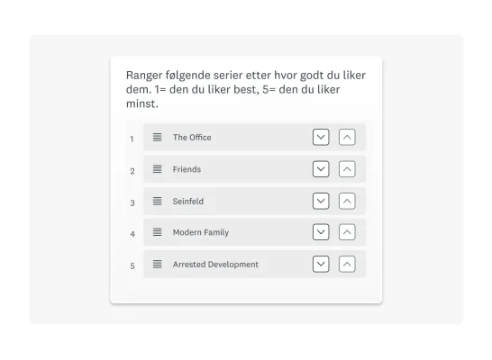Eksempel på rangeringsspørsmål i spørreundersøkelse
