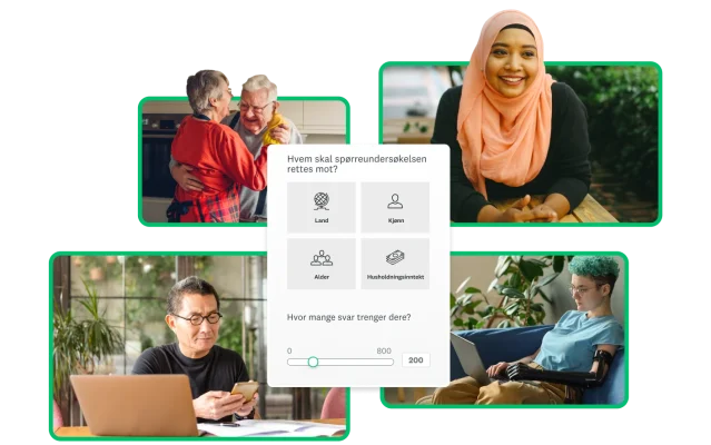 Skjermbilde av et Audience-panels demografialternativer, omgitt av bilder av forskjellige mennesker
