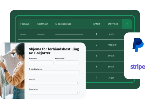 Bestillingsskjema for T-skjorter laget med SurveyMonkey integrert med PayPal og Stripe