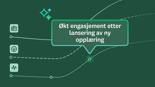 Linjediagram med et datapunkt der det står «økt engasjement etter lansering av ny opplæring»