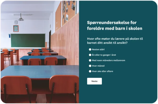 Spørsmål i undersøkelse for foreldre med barn i skolen som lyder: «Hvor ofte møter du lærere på skolen til barnet ditt ansikt til ansikt?»