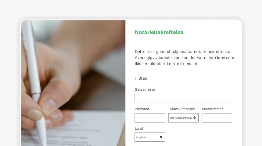 Skjermbilde av SurveyMonkeys skjema for notarialbekreftelse