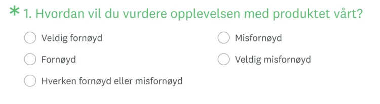 Spørsmålet for poengsum for kundetilfredshet i SurveyMonkey-produktet