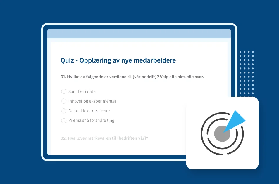 Skjermbilde av mal for SurveyMonkey-quiz for opplæring av nyansatte