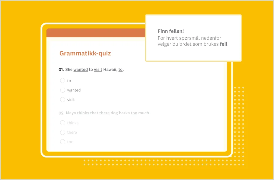 Skjermbilde av mal for SurveyMonkey-quiz om grammatikk