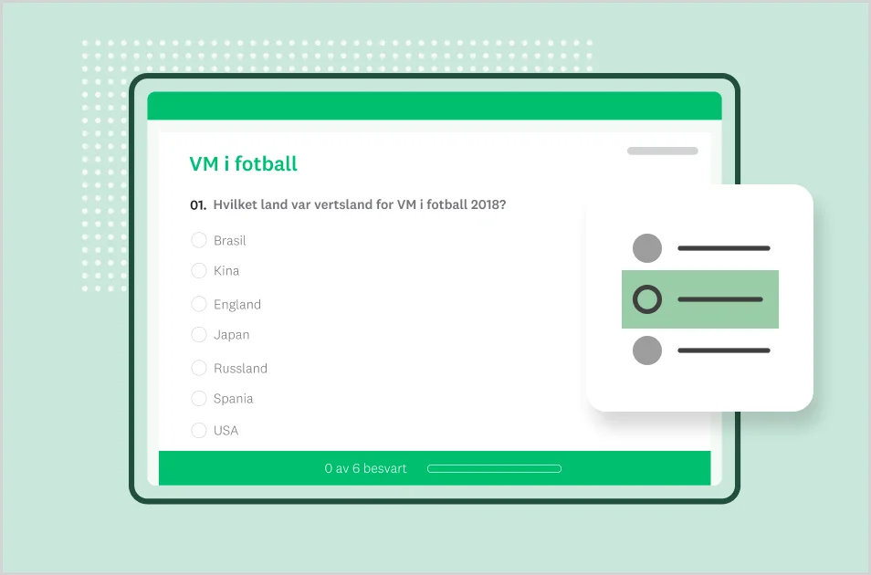 Skjermbilde av mal for SurveyMonkey-quiz om VM i fotball