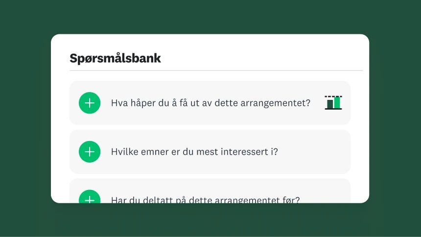 En meny fra en spørsmålsbank som viser foreslåtte spørreundersøkelsesspørsmål.