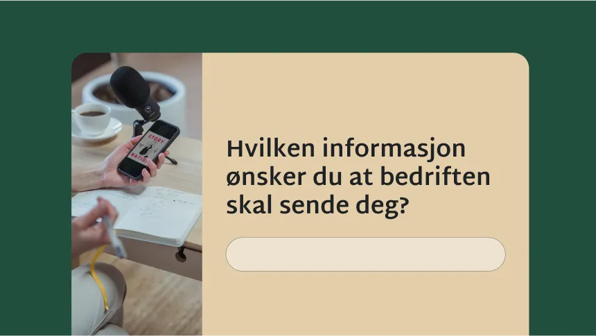 Spørreundersøkelsesspørsmål som spør hvilken informasjon du ønsker at bedriften vår skal oppgi