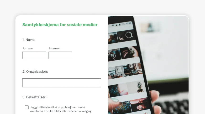 Skjermbilde av SurveyMonkeys samtykkeskjema for sosiale medier