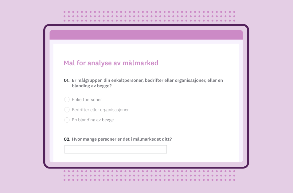 Skjermbilde av SurveyMonkey-mal for spørreundersøkelse om målmarkedsanalyse