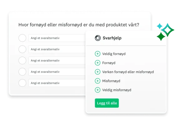 Skjermbilde av Answer Genius som gir forslag til svar på et spørreundersøkelsesspørsmål
