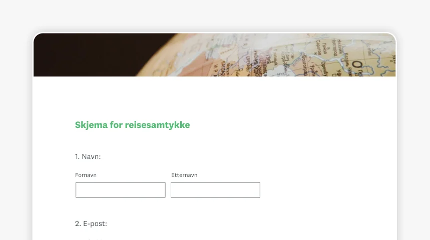 Skjermbilde av SurveyMonkeys skjema for reisesamtykke