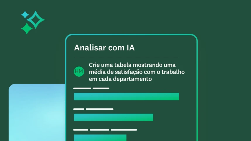 Tela mostrando uma instrução para a análise de IA gerar uma tabela das médias de satisfação no emprego em cada departamento.