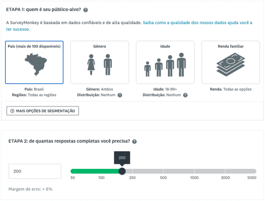 Calculadora de preços do SurveyMonkey Audience