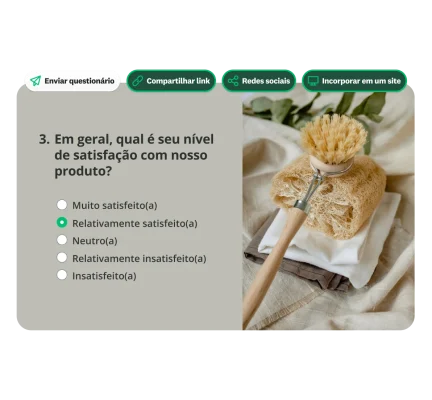 Pergunta de questionário: “Em geral, qual é seu nível de satisfação com nosso produto?”