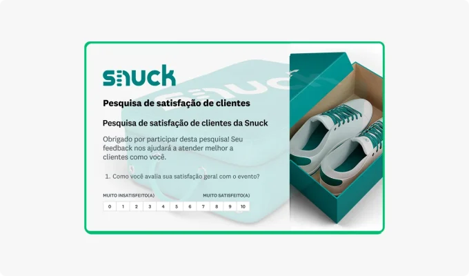 Imagem de um questionário de satisfação de clientes com logotipos e identidade de marca personalizados.