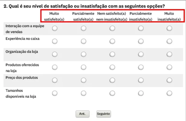 Perguntas do tipo matriz com peso