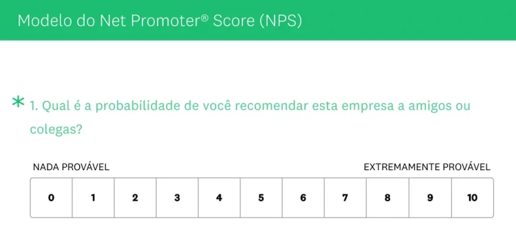 Exemplo de pergunta de intervalo com oNet Promoter Score
