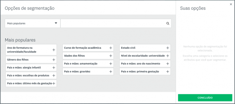 Opções de segmentação do SurveyMonkey Audience