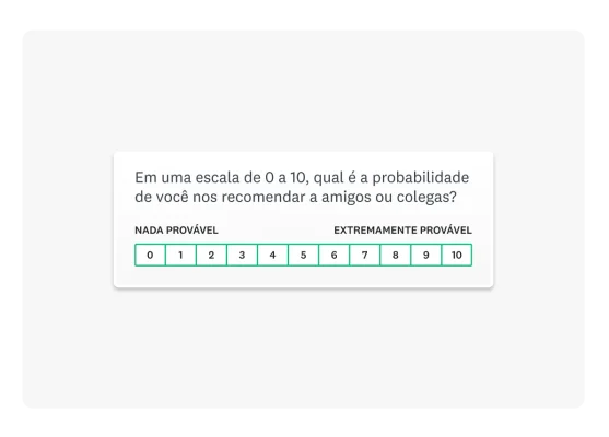 Pergunta de NPS: “em uma escala de 0 a 10, qual é a probabilidade de você nos recomendar a um amigo ou colega?”