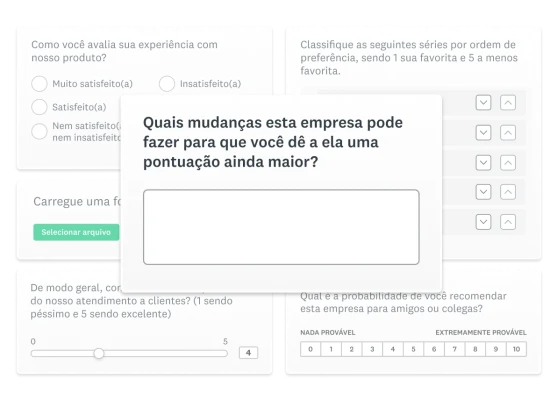 Imagens do produto com diferentes tipos de perguntas para questionário.