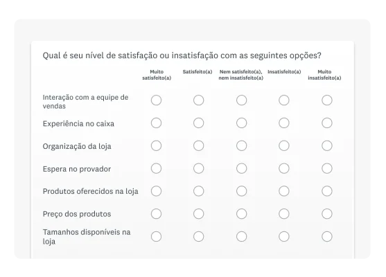Imagem de um exemplo de pergunta complexa de questionário do tipo matriz.