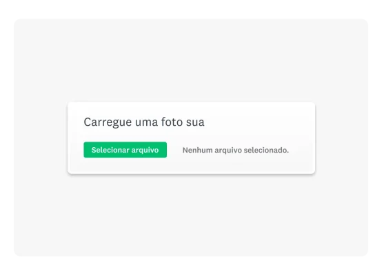 Imagem da pergunta “Carregue uma foto sua” com o botão “Selecionar arquivo” e a mensagem “Nenhum arquivo selecionado”.