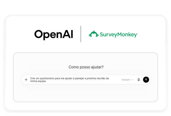 Logotipos da OpenAI e da SurveyMonkey, com uma instrução para criar questionário.