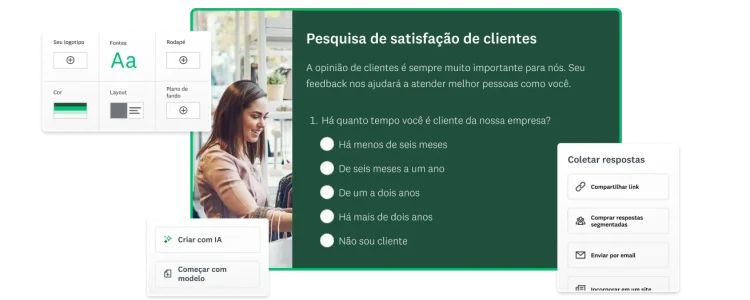 Imagem de uma pesquisa de satisfação sendo criada usando a SurveyMonkey.