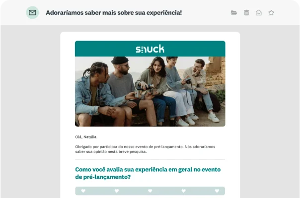 Email com uma pergunta sobre o que a pessoa achou da experiência de pré-lançamento.