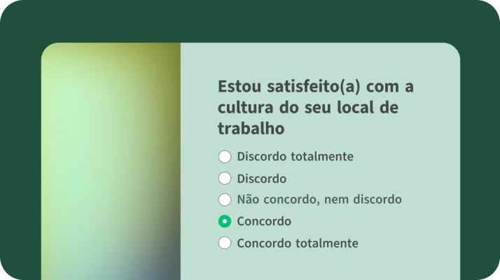 Modelo de pergunta de pesquisa de pulso de cultura organizacional perguntando aos colaboradores sobre sua satisfação com a cultura da empresa em uma escala Likert de 5 pontos.
