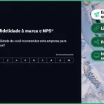 Modelo de fidelidade à marca e NPS®, com links para enviar o questionário por email, compartilhar um link, compartilhar pelas redes sociais ou incorporar em um site.