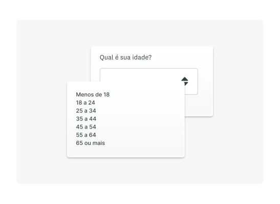Imagem com a pergunta de questionário “Qual é sua idade?” com um menu suspenso com diferentes faixas etárias.