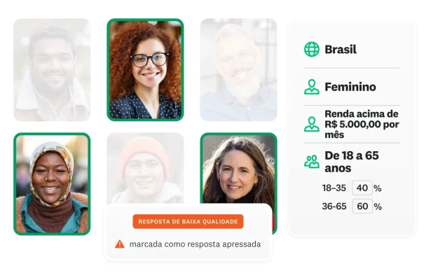 Perfil demográfico de mulheres do Brasil e alertas mostrando respostas de baixa qualidade