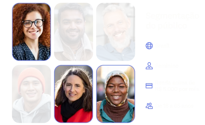 Fotos de algumas mulheres e informações de segmentação de público