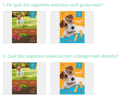 Opções de imagens para teste de anúncio