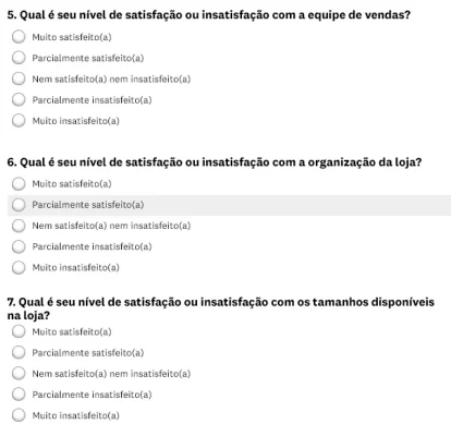 Pesquisa de matriz com perguntas individuais