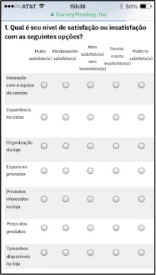 Pergunta do tipo matriz em aparelhos móveis
