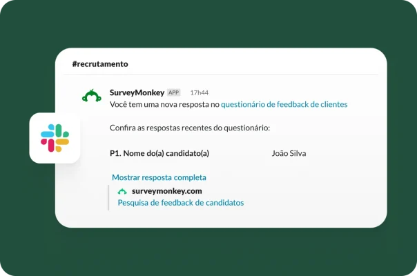 Uma notificação no Slack mostrando uma nova resposta ao questionário de feedback de candidatos da SurveyMonkey.