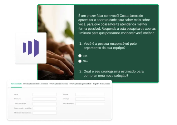 Imagem de pesquisa da SurveyMonkey ao lado de um ícone do Marketo e imagem de configuração de campanha.