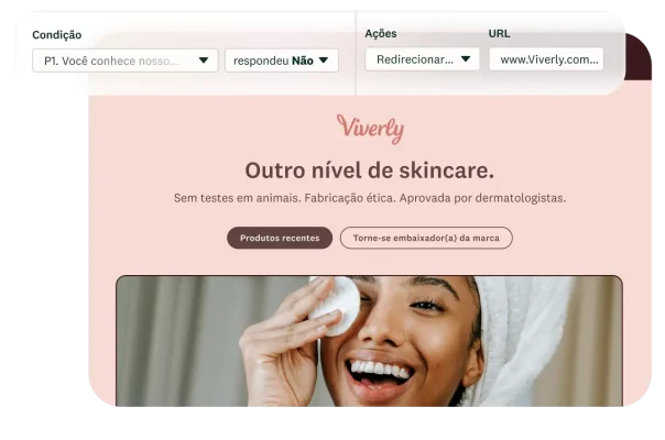 Lógica condicional em que, se a pessoa responder não à pergunta, ela será redirecionada dinamicamente.