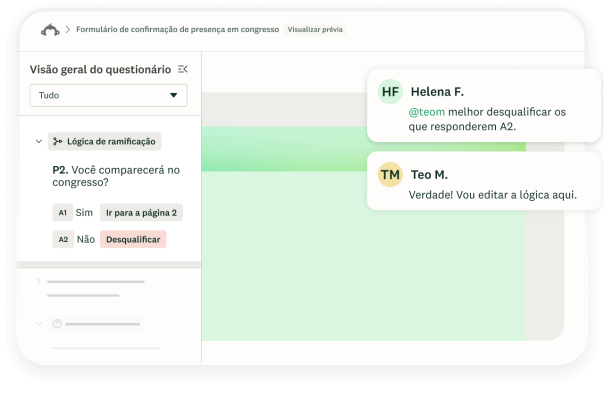 Comentários em linha deixados em uma página de visualização de pesquisa