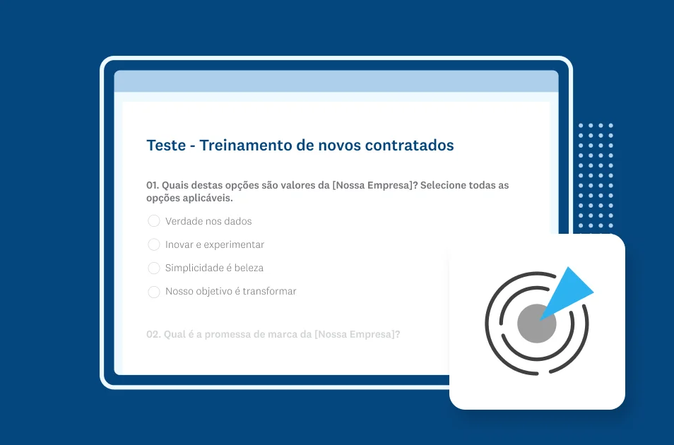 Imagem da tela de um modelo de teste da SurveyMonkey sobre treinamento de novos contratados