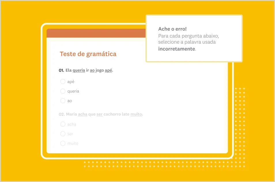 Imagem da tela de teste da SurveyMonkey de gramática
