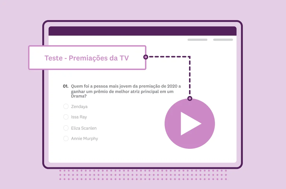 Imagem da tela de um modelo de teste da SurveyMonkey sobre premiações de programas de TV