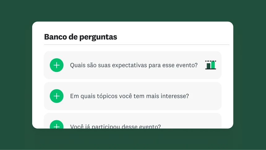 Menu do banco de perguntas com sugestões de perguntas de questionários.