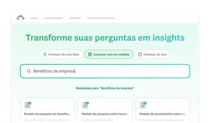 Tela com instrução: comece a partir de um modelo, uma ideia ou do zero