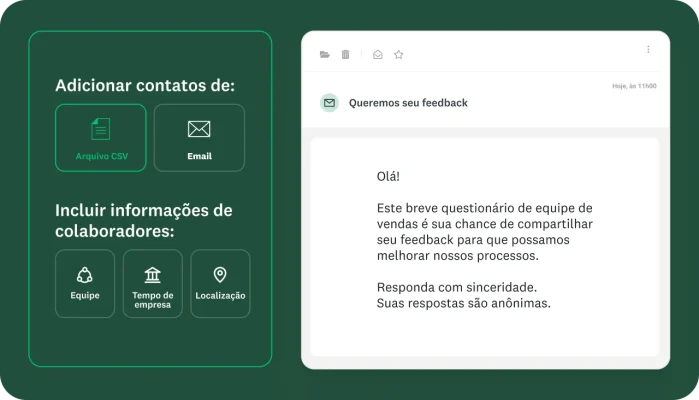 Imagem da tela de criação de um questionário de equipe de vendas.