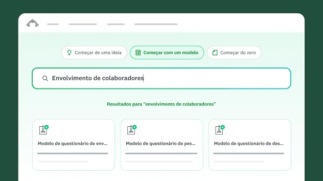 Caixa de pesquisa mostrando como começar com um modelo e os termos envolvimento do colaborador digitados